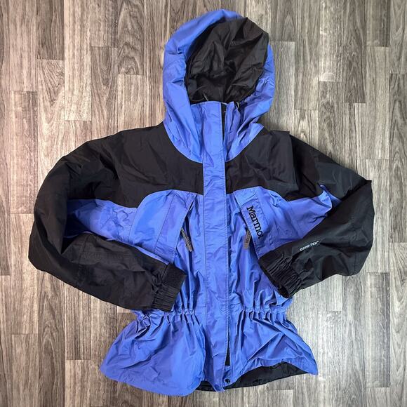 Marmot Women’s Gore-Tex Hooded Waterproof Shell Jacket Blue Black - Picture 1 of 6